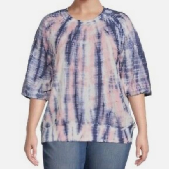 TERRA & SKY Tie Dye Textured Balloon Sleeve 14W - Picture 1 of 15